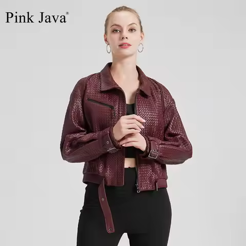 Pink Java QC25019 sheep leather coat women fashion real leather jacket knitted jackets new arrival