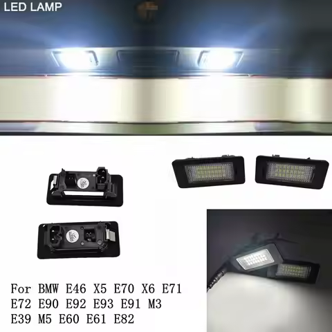 2PCS License Plate Light For BMW 1 3 4 5 X Series E82 E88 E90 E91 E92 E93 F32 E39 E60 E61 E70 X5 LED