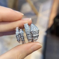 Pure 18K Gold Snake-Shaped Ring Imported Moissanite AU750 White Gold Full Diamond Snake Bone Diamond