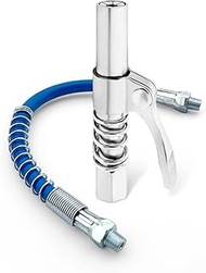 VIGOR Grease Gun Coupler with 12" Spring Flex Hose for 1/8" NPT Grease Gun Fittings, Strong Lock on Greases Gun Couplers