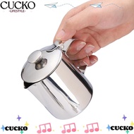 CUCKO Milk Frothing Pitcher, Silver With Lid Coffee Frothing Pitcher, Latte Coffee Art Stainless Ste