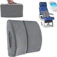 HOMBYS Memory Foam Lumbar Support Pillow for Office Chair &amp; Car Seat Back Support for Airplane Seats, Versatile Use Lower Back Cushion with Handles Foldable &amp; Easy Carry