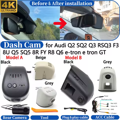 Dash Cam for Audi Q2 SQ2 Q3 RSQ3 F3 8U Q5 SQ5 8R FY R8 Q6 e-tron e tron GT Front＆Rear DVR Dashboard 