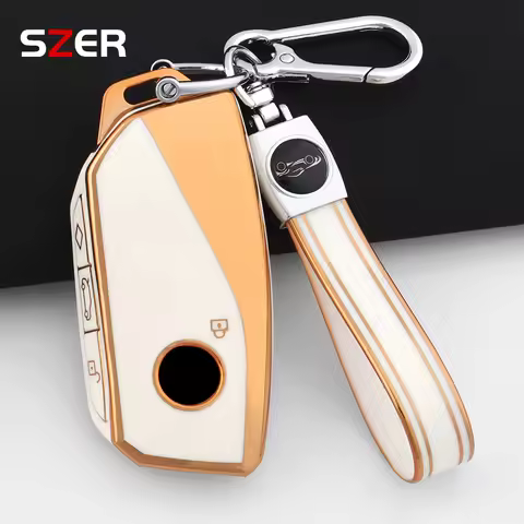 Golden TPU Car Remote Key Protect Case Cover Fob Keychain Shell For BMW IX I5 I7 XM X1 X5 X6 X7 3 5 
