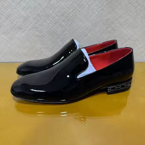 clvtmq red bottom men's shoes black patent leather back heel chain loafers business shoes derby shoe