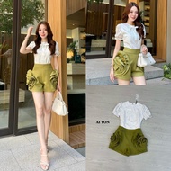 AY009 AIYON BRAND Set Round Neck Shirt With Doll Sleeves Matching With Floral Side Shorts [2PM]