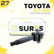 คอยล์จุดระเบิด TOYOTA ALTIS VVTI 1.6 &amp; 1.8 ปี 01-09 / 1ZZ 3ZZ ตรงรุ่น - SCT-025 - SURES - MADE IN JAPAN - คอยล์หัวเทียน คอยล์ไฟ โตโยต้า อัลติส หน้าหมู แท็กซี่ 90919-T2002 / 90919-02239 / 90919-T2006 / 90919-02262