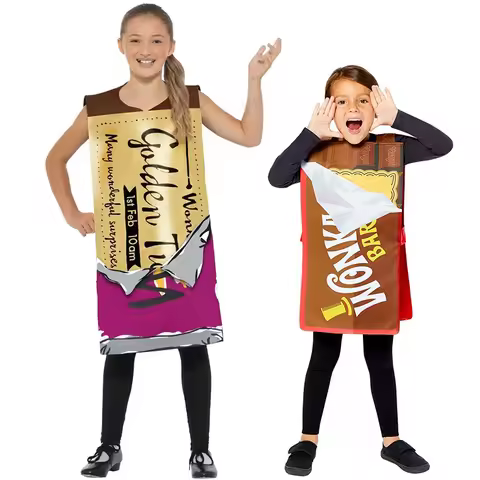 Unisex Boy Girl Chocolate Bar Winner Ticket Tunic Halloween Fancy Dress Up Chocolate Gold Coupon For