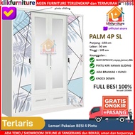 Lemari Pakaian Besi 4 Pintu Sliding Cermin PALM 4P + 2 Laci