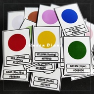 COLOR STICKERS WITH ENGLISH NAMES AND HEX CODE CONTENTS 25 PCS UNIQUE FOR LEARNING COLOR PRINTING