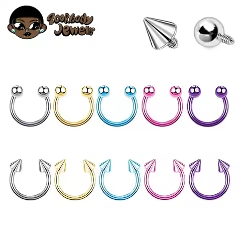 5pcs ASTM F136 Titanium Horseshoe Piercing Intemal Thread Nose Ring U Shape Hoop Ear Septum Helix Li