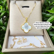 GoldandJewel 18K Clover Pendant Necklace and Earring Set Ladies Women in HK Setting Gold Pawnable
