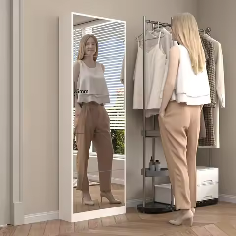 Narrow Shoe Storage Cabinet with Full Length Mirror Rack and 5 Flip Drawers, Entryway Organizer, 7.9