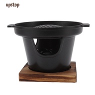 UPSTOTO Hibachi Grill, Wooden Trivet Wood Aluminum Alloy Mini BBQ Grill, Practical Burner Stove Blac