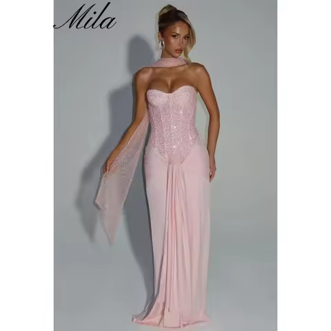 Mila Strapless Sleeveless Wedding Party Dresses Customized Back Zip Mermaid Evening Dresses Beaded E