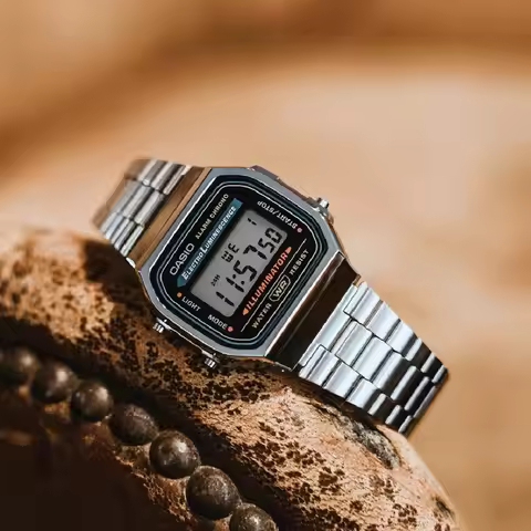 Casio A168WA-1W Vintage Silver Small Square Watch LED Digital Display Waterproof Multifunctional Qua