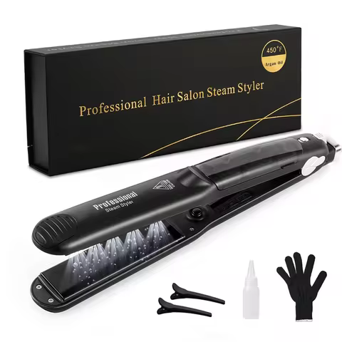 Steam Hair Straightener Professional Ceramic Vapor Flat Iron 450℉ Fast Heat Argan Oil Treatment Hair