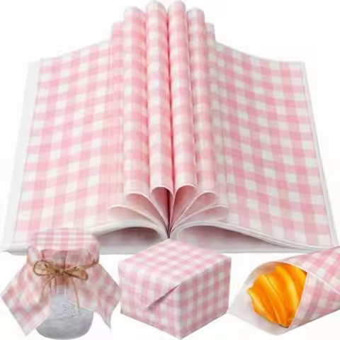 150 Pcs Easter Wax Deli Paper Sheets for Food 9.8x8.3 Inch Pink Checkered Deli Paper Disposable Grea