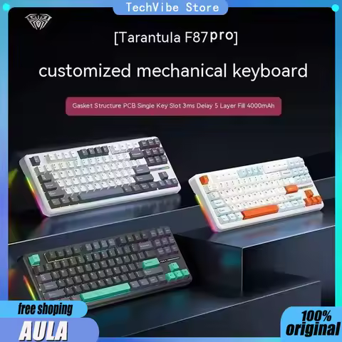 AULA F87 Pro Mechanical Keyboard 2.4g/Usb/Bluetooth Tri Mode Wireless 87 Key Rgb Pbt Gasket 5 Layer 