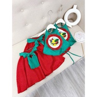 X145 Set bộ trung thu cho bé gái Set áo yếm xanh chân váy đụp đỏ cho bé gái