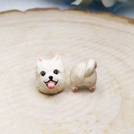 全手作 杏色 松鼠狗耳環 博美犬耳環 防敏感耳針 耳釘/耳夾