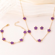 Lucky 5 Leaf Clover Jewelry Set Women 3PCS Necklace Earrings Bracelet Gift