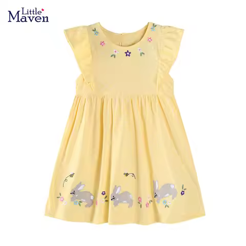 Little maven Children's Clothing Baby Girls 2026 Summer Kids Clothes Cotton Cartoon Rabbits Flowers 