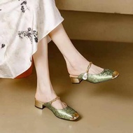 elle heels Chinese high heels Selipar kulit Baotou wanita memakai musim panas 2025 sandal dan selipa