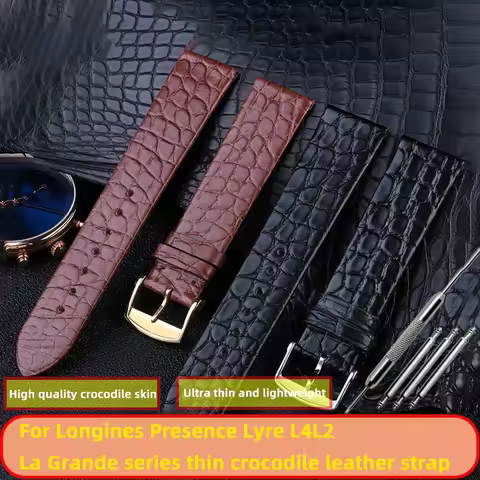 Thin Crocodile Leather Watch Strap For Longines Presence Lyre Band for Men and Women L4 L2 La Grande