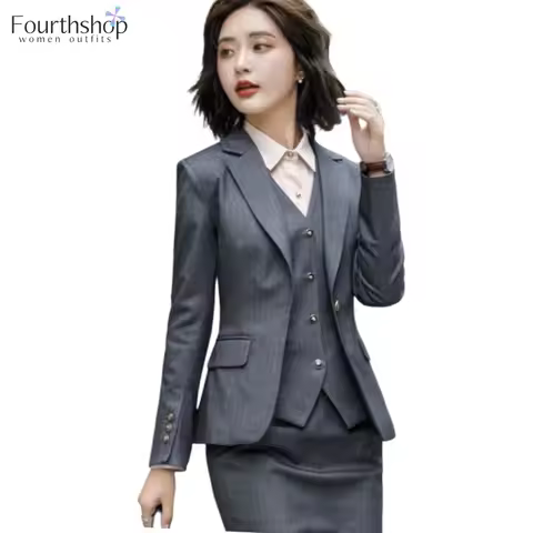 3 Pieces Set Women Striped Waistcoat Blazer Pants Suits Office Lady Professional Business Work Unifo