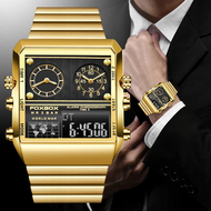 2024 C-2LIGE  2023 New Top Brand Luxury Fashion Men Watches Gold Stainless Steel Sport Square Digital Analog Big Quartz Watch for Man