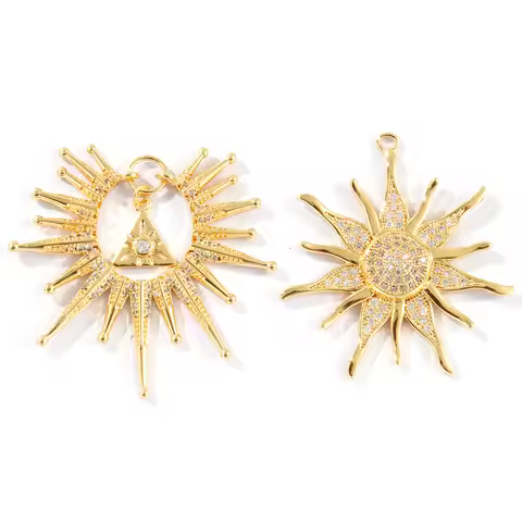 1 Piece Brass Galaxy Charms 18K Gold Plated Sun Micro Pave Clear Cubic Zirconia Pendants For DIY Nec