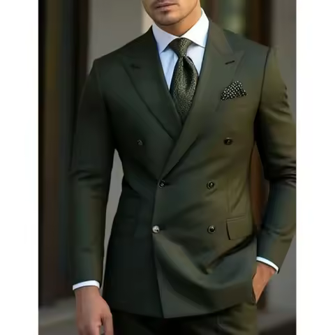 Man 2 Piece Outfit Set Pointed Collar High-quality Slim Jackets Men's Suit with Peak Lapel for Weddi