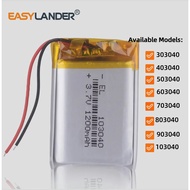 3.7V 303040 403040 450mAh 503040 600mAh 603040 703040 803040 1000mAh 903040 103040 1200mAh Lithium P