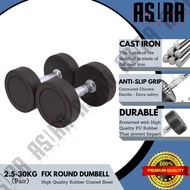 ASURA Fitness 17.5kg - 30kg Premium Rubber Coated Round Dumbbell with Contoured Chrome Handle (Pair)