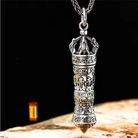 Retro Namo Amitabha Necklace For Men Jewelry Fashion 925 Silver Chain Choker Male Amulet Vajra Pestl