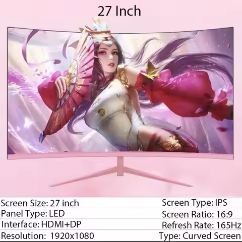 24inch 27inch Curved Monitor 1k 165hz 1800R Pink Gaming Display HDR10 Desktop Screen 1ms GTG With Fr