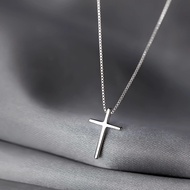 S925 Sterling Silver Plated 14K Gold Cross Pendant Necklace Men Women Simple Niche Design Box Chain 