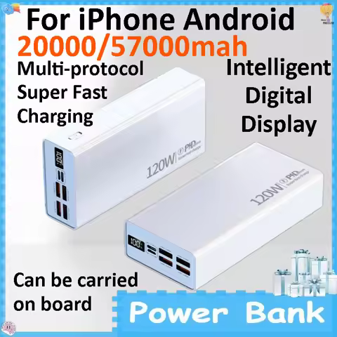 20000/57000mAh PD Super Fast Charging Power Bank Digital Display Portable External Battery for IPhon