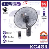 KDK Fan KC4GR 16inch 3 Speed 3 Blades With Remote Control Wall Fan KDK KC4GR Kipas Dinding Hitam