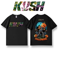 เสื้อยืด KUSH พิมพ์ Halloween ผ้าฝ้ายแท้ คอกลม หัวฟักทองน่ากลัว