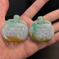 瀚玉珠寶 天然A貨翡翠 老三彩鼻煙壺 復古雙龍黃加綠翡翠擺件證書