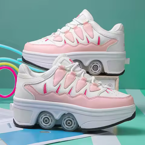 Children Roller Skating Shoes Unisex Four Wheel Casual Skating Shoes Automatic Retractable Deformabl