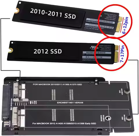 2.5inch SATA 22Pin to 2010 2011 2012 Mac Air Pro Retina SSD 12+6Pin 17+7Pin A1425 A1398 MC975 MC976 