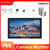 FEELWORLD P6X 5.5 "กล้องอลูมิเนียมมอนิเตอร์1000nit 4K HDMI หน้าจอสัมผัสแอลซีดีเครื่องโทรทัศน์วงจรปิด