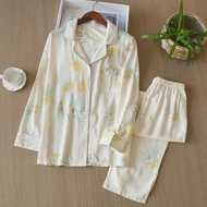 Japanese style new spring and summer womens pajamas Viscose fiber silk long-sleeved trousers suit fl