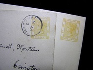 1900年香港(Hong Kong)英女皇維多利亞像(Queen Victoria)壹仙(ONE Cent)郵封共兩個(其中一個上海實寄青島)