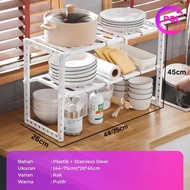 [Pol] 2-Tier Plastic Under Sink Shelf | Multipurpose Kitchen Pot Rack | Under Sink Rack