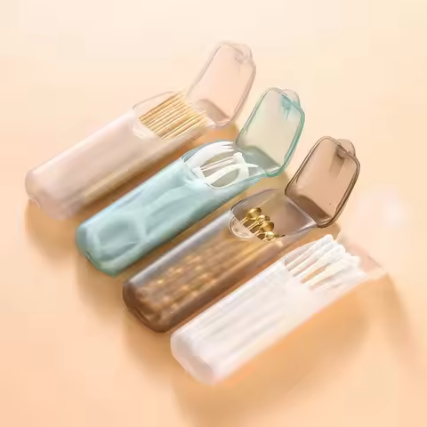 Mini Toothpick Storage Box with Lid Toothpick Box Portable Travel Floss Organizer Cotton Swab Dispen