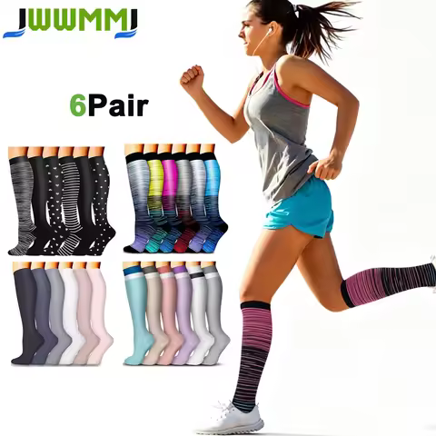 6Pairs Compression Socks Women Men, Knee High Best Support Circulation Socks for Running, Travel, Fl